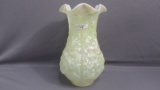 Fenton Art Glass vaseline opal Carnival Poppy Show vase