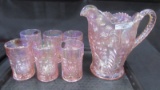 Imperial Art Glass Pink carnival Tiger Lily 7pc water set
