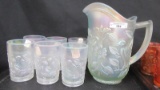 imperial Art Glass White opal carnival Robins 7pc water set