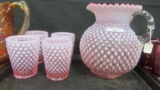 Fenton Art Glass Cranberry opal hobnail 5pc water set