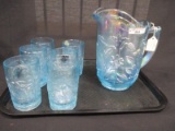 Imperial Art Glass ice blue 7pc Robins water set