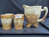 Fenton Art Glass chocolate 5 pc embossed floral water set.