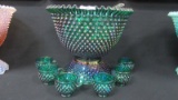 Fenton Art Glass 8pc emerald hobnail CRE punch set