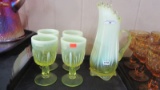 Contemporary Glass vaseline opal Cactus 5pc water set
