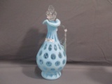 Fenton Art Glass Blue opal coin dot decanter- RARE