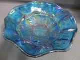 Fenton Art Glass blue fantail carnival bowl