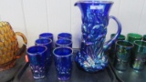 Gibson Contemporay Carnival Glass blue Heavy Iris 7pc water set