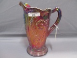 Imperial Art  Glass Red carnival Field Flower water pitcher