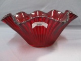 Fenton Art Glass ruby red ribbed bowl