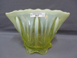 Fenton Art Glass Vaseline opal Cactus whimsy fan vase made from tobacco jar