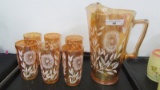 Contemporary Carnival Glass Painted 7pc water set