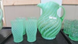 Fenton Art Glass Green swirl optic 5pc water set