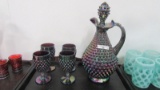 Contemporary Carnival Glass 6 pc. purple Hobnail whiskey set