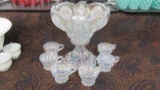 Contemporary Carnival Glass 8 pc. white Venetian punch set