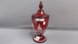 Fenton Art Glass hand painted ruby red candy jar-Christmas