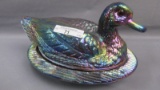 Fenton Art Glass Carnival covered duck