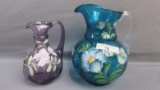 Fenton Art Glass 2 hand painted pitchers