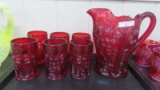 Contemporary Glass 7pc red Tiger Lily water set