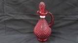 Fenton Art Glass red hobnail decanter