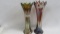 Fenton Carnival Glass purple and green Long Thumbprint vases