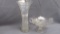 Dugan Carnival Glass White Question marks bon bon adn Lattice Point vase