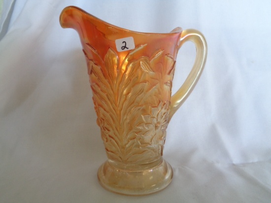 Fenton Carnival Glass marigold Waterlily water pitcher