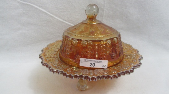 Fenton carnival glass marigold Butterfly & Berry butterdish