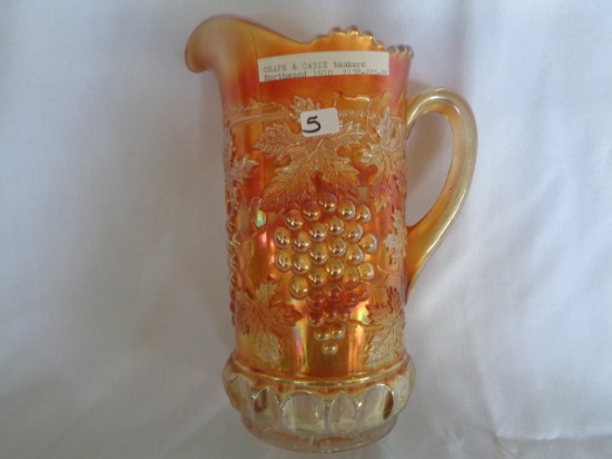 Northwood Carnival Glass marigold Grape & Cable tankard size pitcher