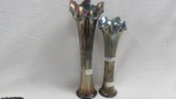 Fenton Carnival Glass 2 Fine Rib vases, blue
