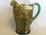 Imperial Carnival Glass green Tiger Lily Water pitcher