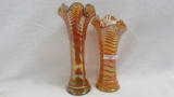Imperial Carnival Glass 2 Marigold Ripple vases, Tallest 8
