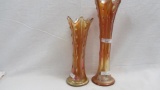 Imperial Carnival Glass 2 Marigold Target vases, Tallest 11