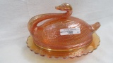 European Carnival Glass marigold Sowerby Swan on Nest