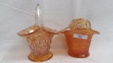 Dugan Carnival Glass 2 marigold Basketweave baskets