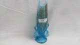 Dugan Carnival Glass blueopal corn husk vase w/ nutmeg stain
