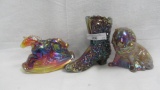 Contemporary Carnival Glass 3 carnival figurines as shown