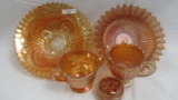 Marigold Carnival Glass 5 pieces as shown.