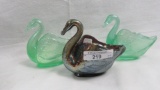Imperial Carnival Glass 3 pastel swans as shown.