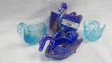Imperial Carnival Glass 4 pastel swans as shown.