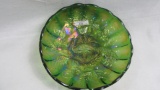 Millersburg Carnival Glass radium green Peacock at Urn ICS bowl
