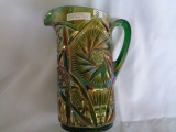 Cambridge Carnival Glass green Double Star water pitcher