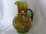 Northwood Carnival Glass green Wishbone water pitcher- SUPER!
