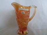 US Glass Carnival Glass marigold Rising Sun water pitcher