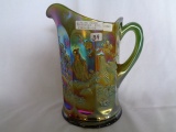 Northwood Carnival Glass emerald green Singing Birds water pitcher