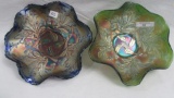 Fenton Carnival Glass 2 Thistle bowls- blue and green