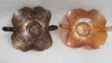 Fenton Carnival Glass 2 bon bons- Purple Butterfly and mari Pond Lily