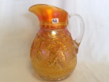 Dugan Carnival Glass marigold Vineyard water pitcher