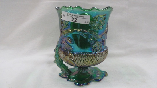 Contemporary Carnival Glass Emerald Acorn Spooner