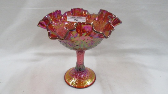 Contemporary Carnival Glass Red Persian Medallion compote