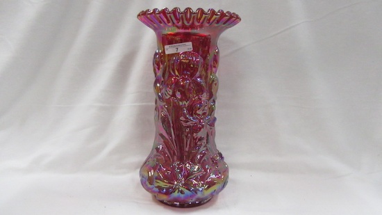 Contemporary Carnival Glass RED Heavy Iris CRE vase